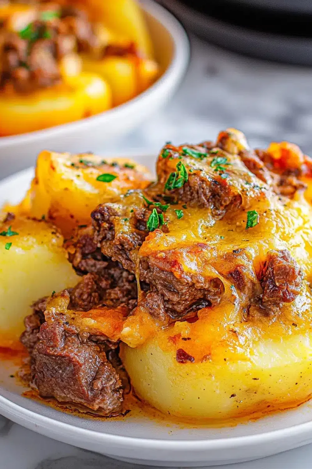 slow cooker beef and potato gratin